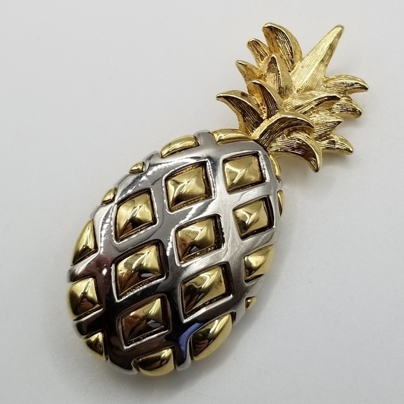 Liz Claiborne Pineapple Brooch Gold Silver Tone Palm Tree Tropical Pin Lot - Picture 11 of 13